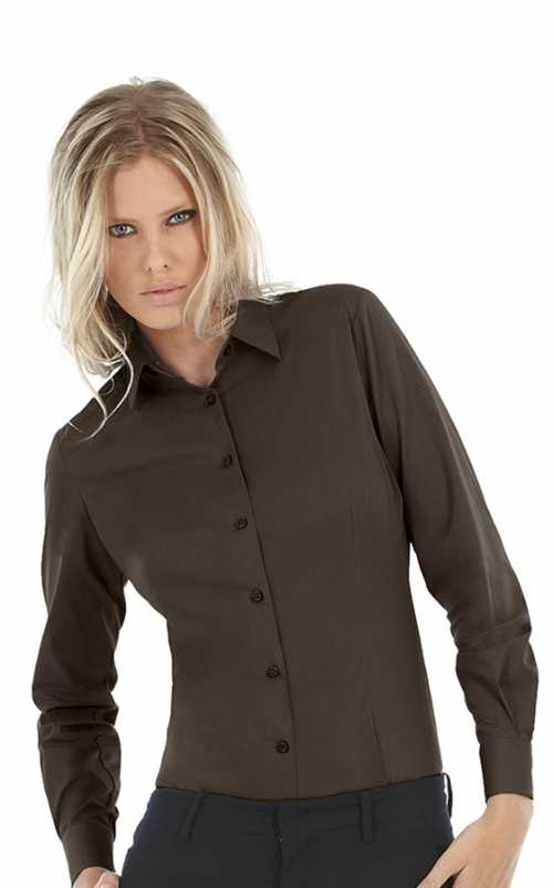 Πουκαμισο γυναικειο B&C Ladies Black Tie Elastane Long Sleeve Poplin