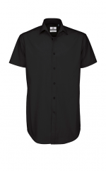 Πουκαμισο ανδρικο κοντομανικο B&C Men's Black Tie Elastane Short Sleeve Poplin