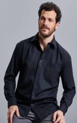 Ανδρικο βαμβακερο πουκαμισο Russell Cotton Poplin Shirt LS εργασιας R936M0 black