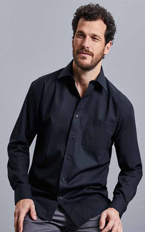 Ανδρικο βαμβακερο πουκαμισο Russell Cotton Poplin Shirt LS εργασιας R936M0 black