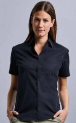 Γυναικειο βαμβακερο πουκαμισο Russell Cotton Poplin Blouse γραφειου κοντομανικο R937F0 black